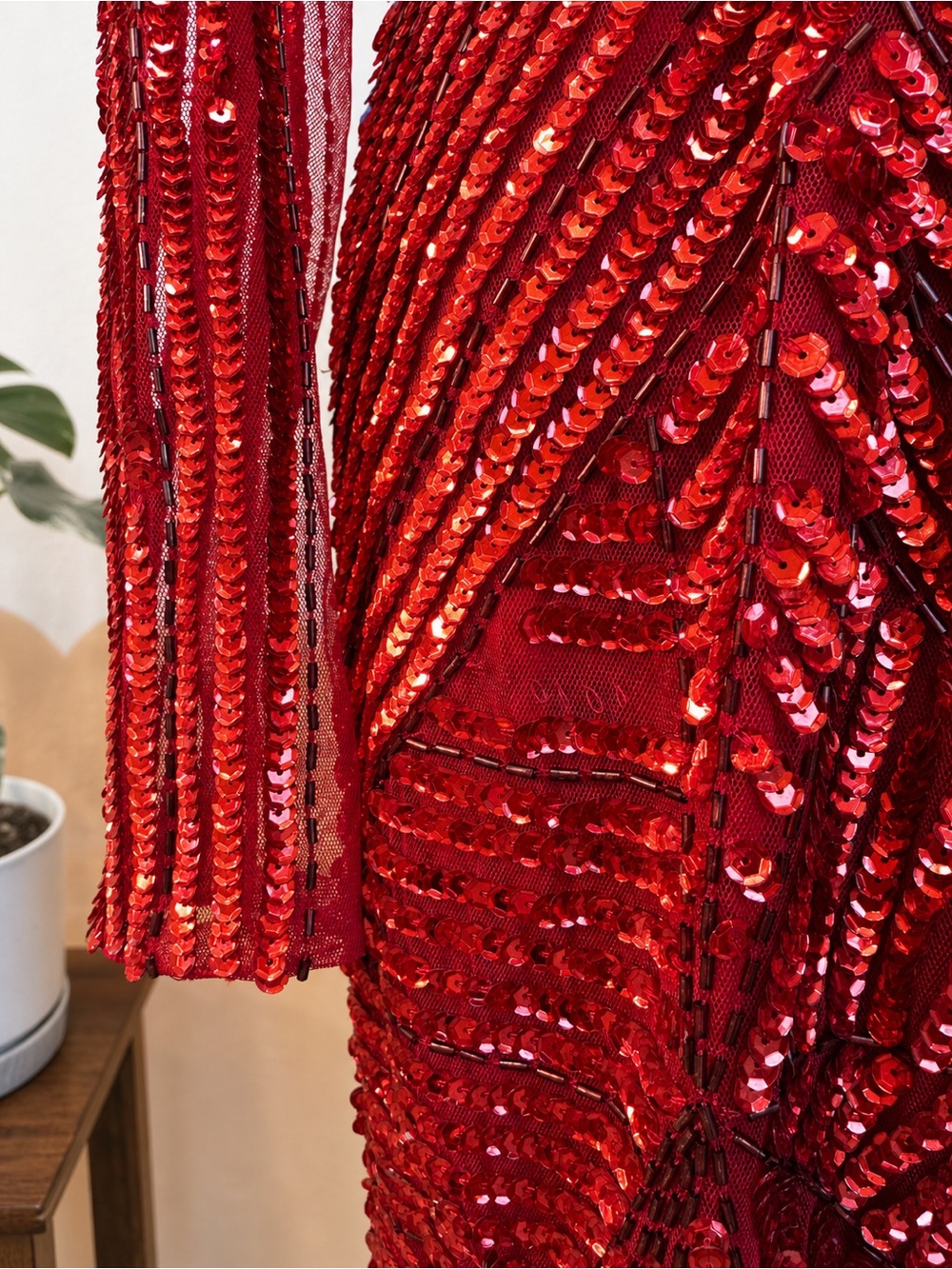 Gianni Bini Red Sloane Sequin Long-Sleeve V-Neck Dress - Picture 7 of 9
